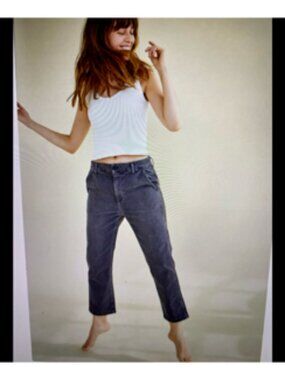 AMO Easy Trouser Washed Black Relaxed Straight Leg Ankle/Cropped Pant 24